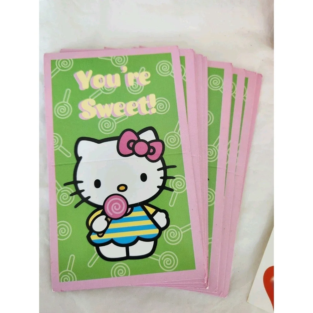53 Pcs VTG Sanrio Hello Kitty V-Day Lunchbox Tin + Cards & 10 Merchandise Tags